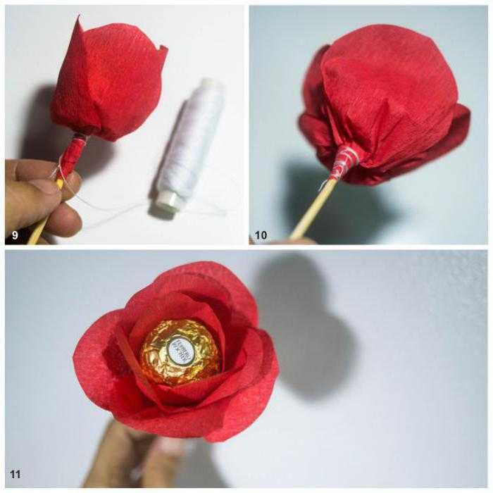 Букет роз из конфет и крап бумаги