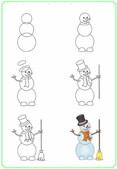 Как нарисовать снеговика поэтапно 20 уроков