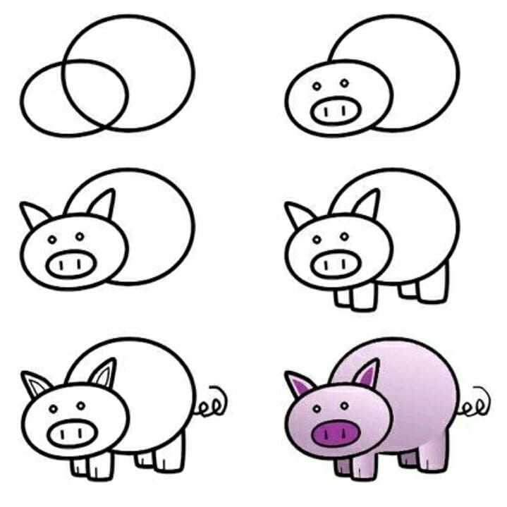 Как нарисовать поросенка (свинку) карандашом - легкая инструкция для детей
