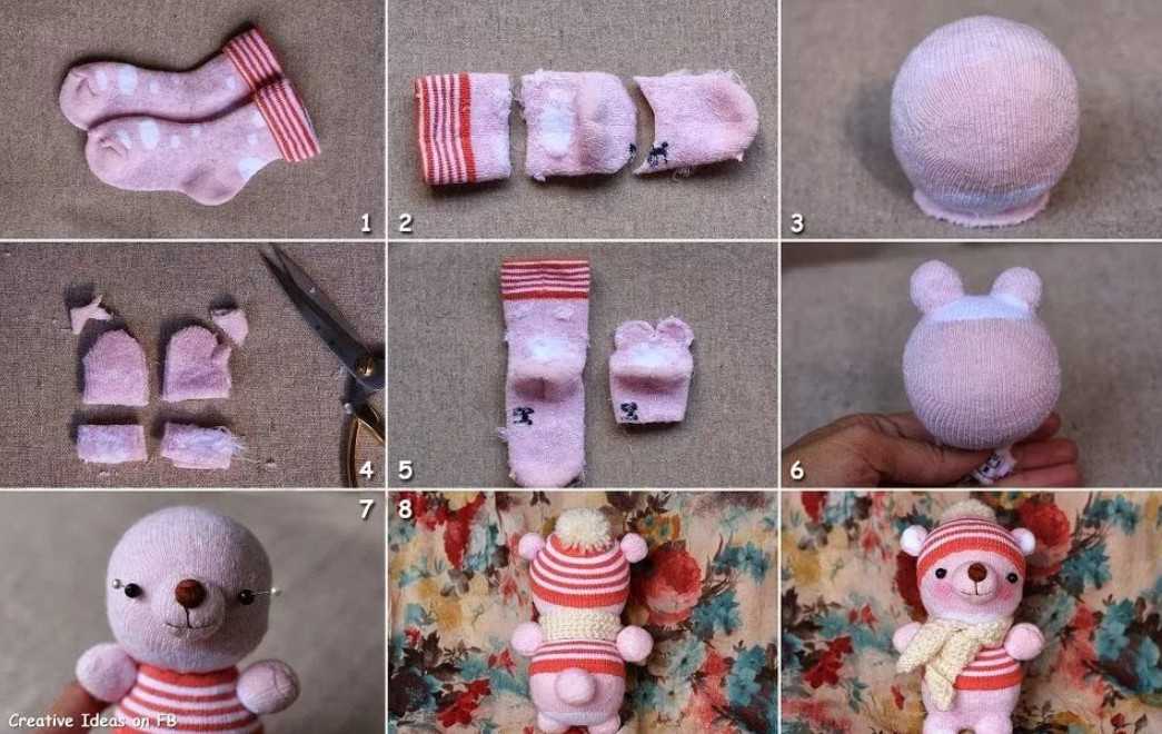 Поделки из носков ✂(зайчик, собачка, кукла, гусеница, снеговик) - 9 идей