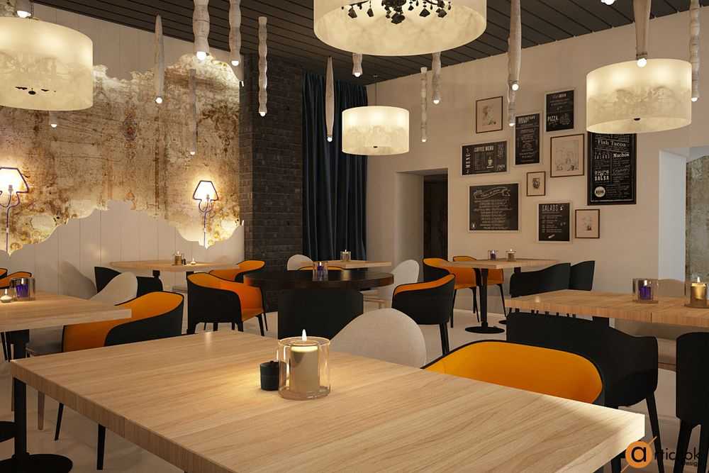 Интерьер кафе в современном стиле: дизайн, отделка стен и проекты оформления 
 - 56 фото