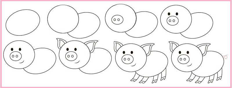 Как нарисовать свинью карандашом - три поэтапных мастер-класса для детей