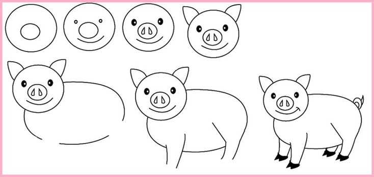 Картинки для срисовки свиньи и поросят на новый 2021 год для детей