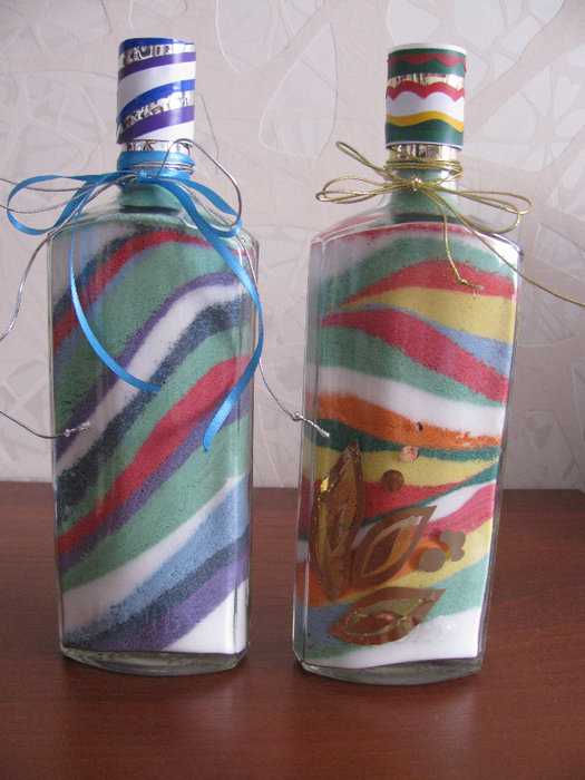 Декор бутылок из цветной соли
