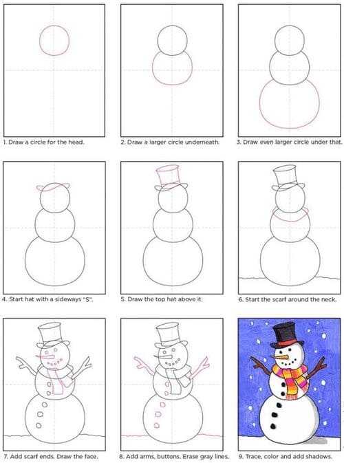 Как нарисовать снеговика за несколько шагов