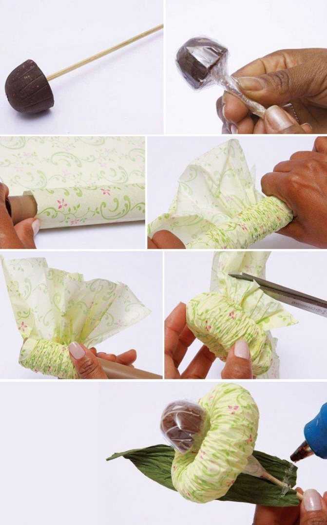 Удивительные конфетные хризантемы из гофрированной бумаги