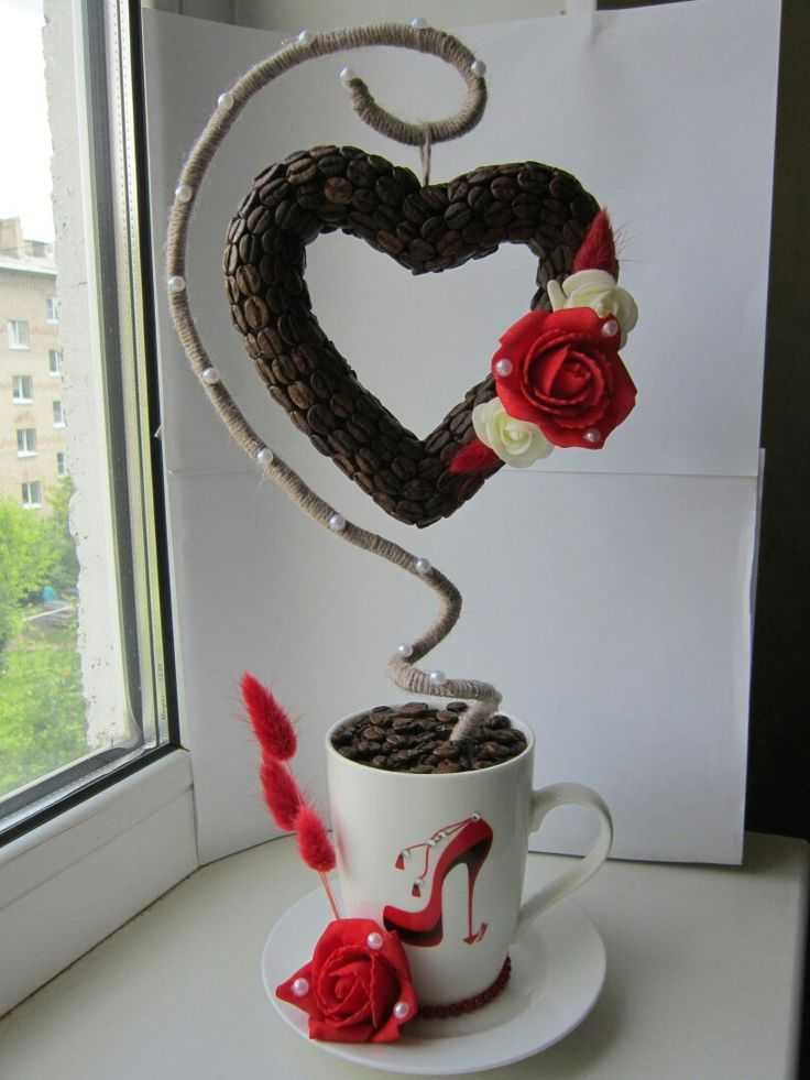 Кофейный топиарий с атласными розами. мастер-класс с пошаговыми фото