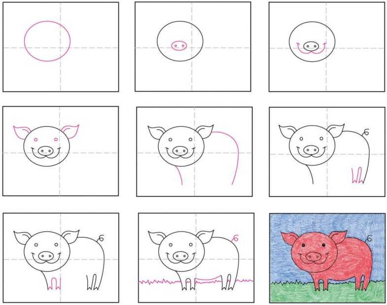 Как нарисовать свинью под дубом поэтапно. как нарисовать поросенка: топ