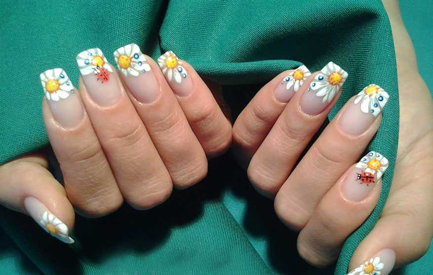 Ромашки на ногтях - маникюр с нежными цветами пошагово для начинающих