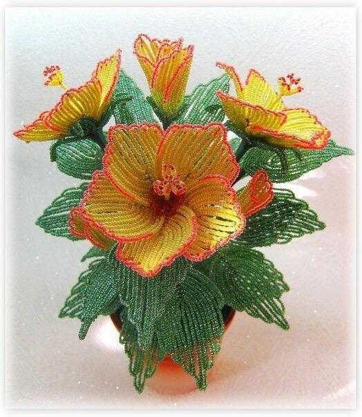 Гибискус из бисера плетение объемного цветка (фото и видео)